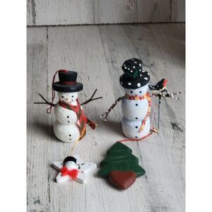 Wooden snowman tree heart bird snowflake cane set ornament Xmas